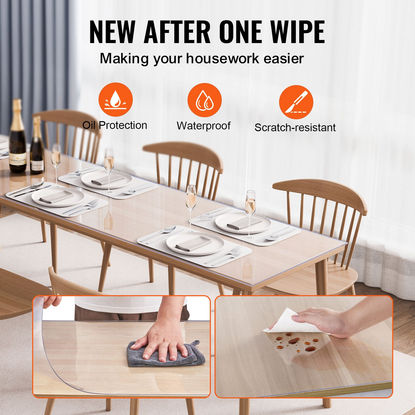 VEVOR PVC Table Protector 24x96 Inch Clear Plastic Desk Protector 1.5mm Thick - Navarrete Furniture