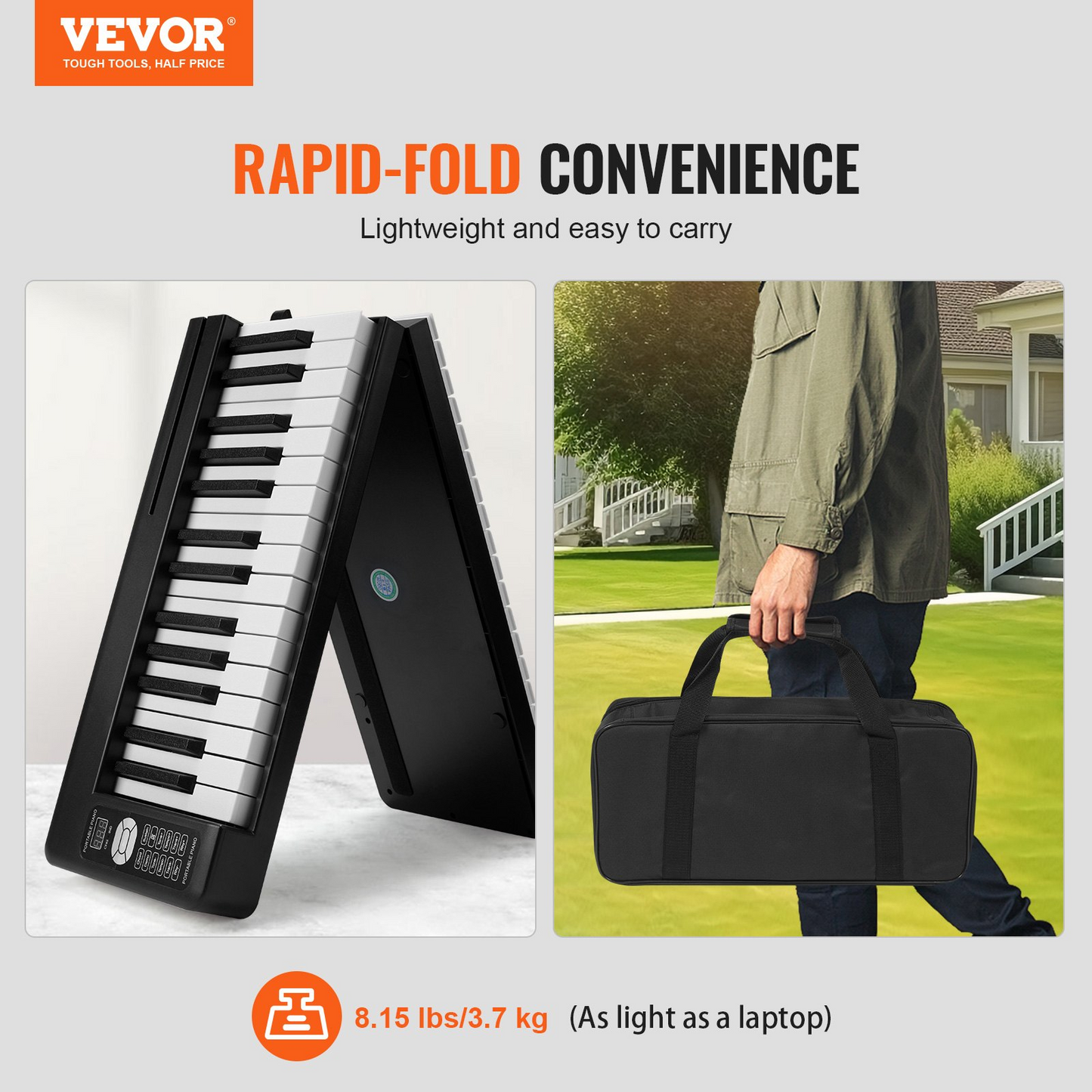 VEVOR 61 Key Folding Keyboard Piano Portable Foldable Piano Bluetooth MIDI Black - Navarrete Furniture