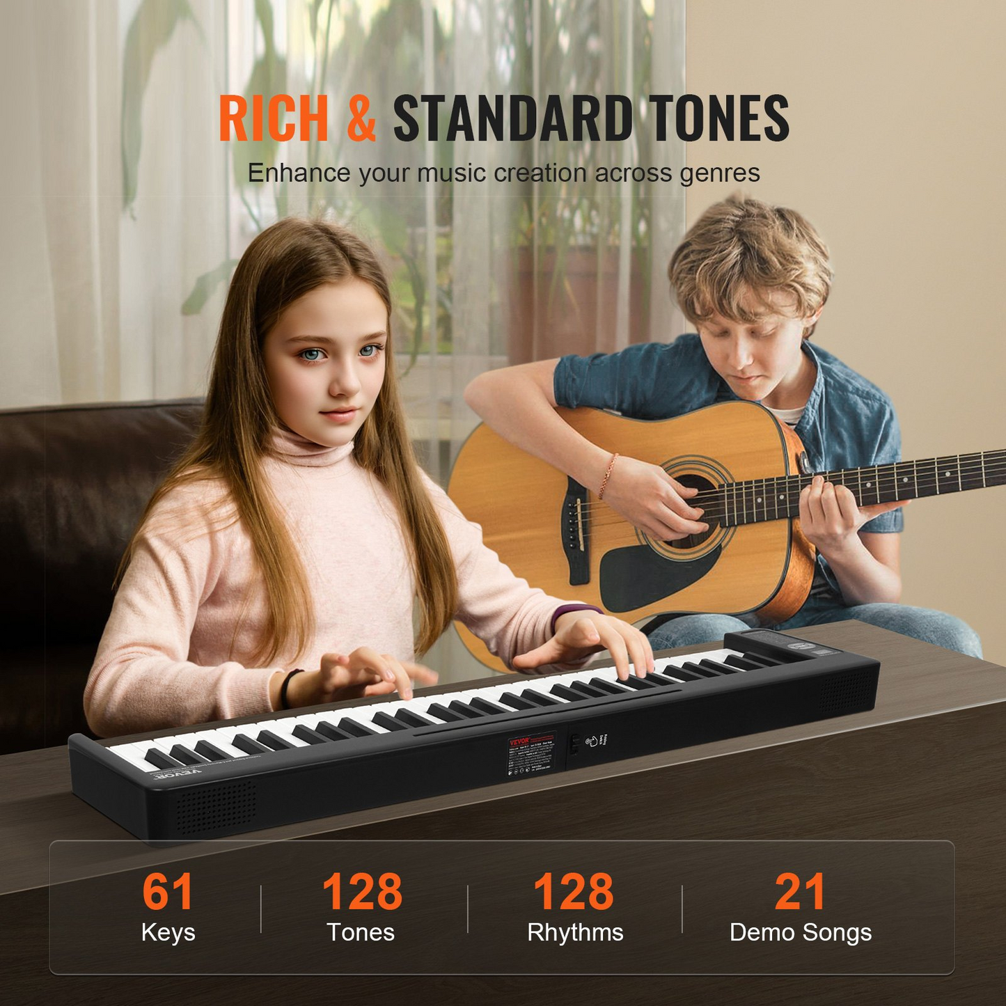 VEVOR 61 Key Folding Keyboard Piano Portable Foldable Piano Bluetooth MIDI Black - Navarrete Furniture