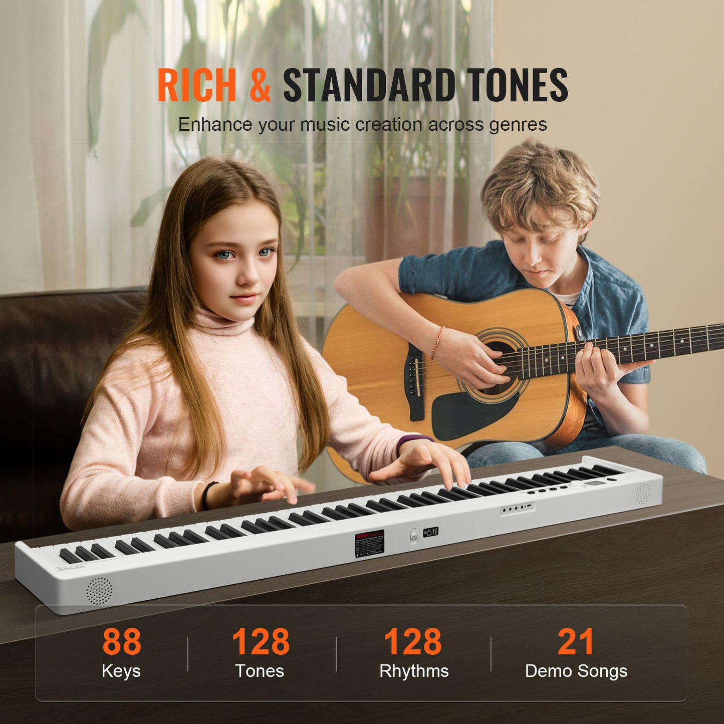 VEVOR 88 Key Folding Keyboard Piano Portable Foldable Piano Bluetooth MIDI White - Navarrete Furniture