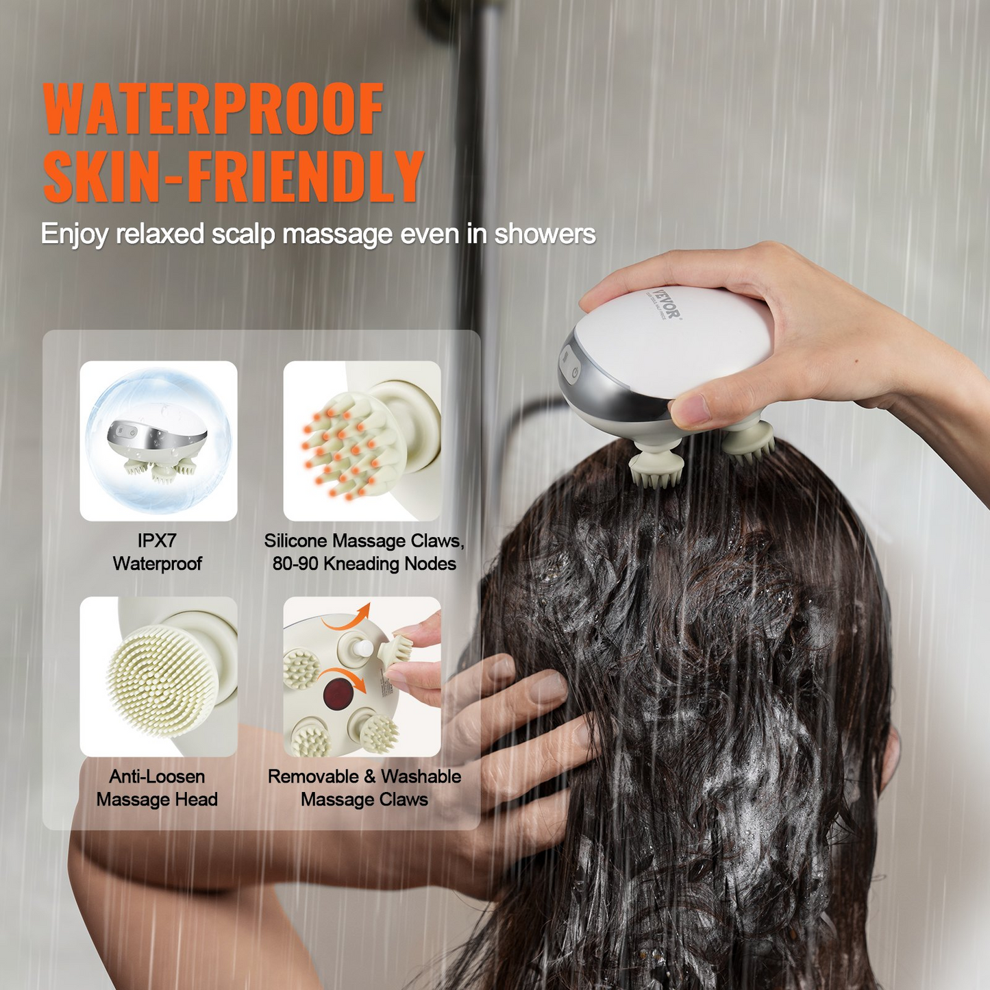 VEVOR Electric Scalp Massager with Heat Rechargeable Head Massager Waterproof - Navarrete Furniture