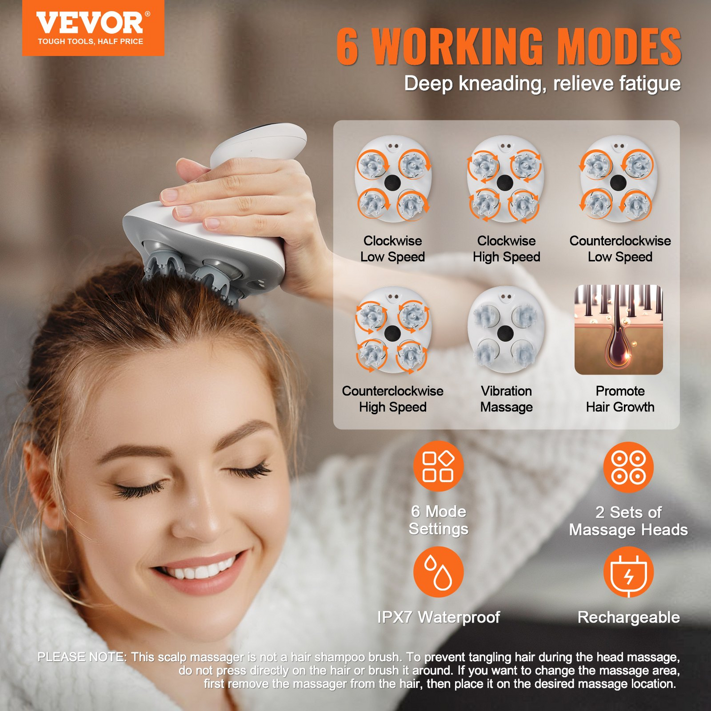 VEVOR Electric Scalp Massager Rechargeable Head Massager Waterproof Portable - Navarrete Furniture