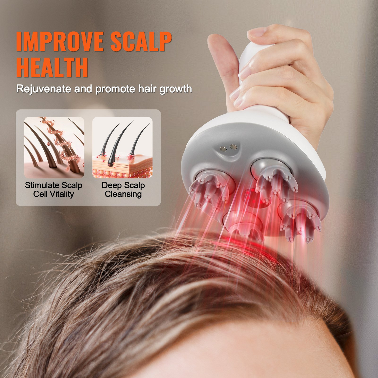 VEVOR Electric Scalp Massager Rechargeable Head Massager Waterproof Portable - Navarrete Furniture