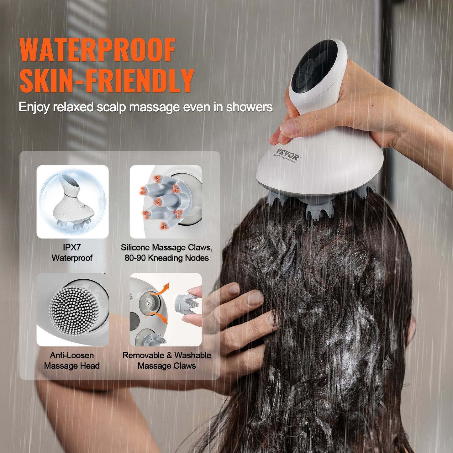 VEVOR Electric Scalp Massager Rechargeable Head Massager Waterproof Portable - Navarrete Furniture