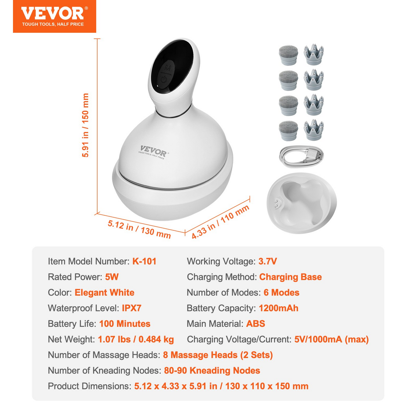 VEVOR Electric Scalp Massager Rechargeable Head Massager Waterproof Portable - Navarrete Furniture