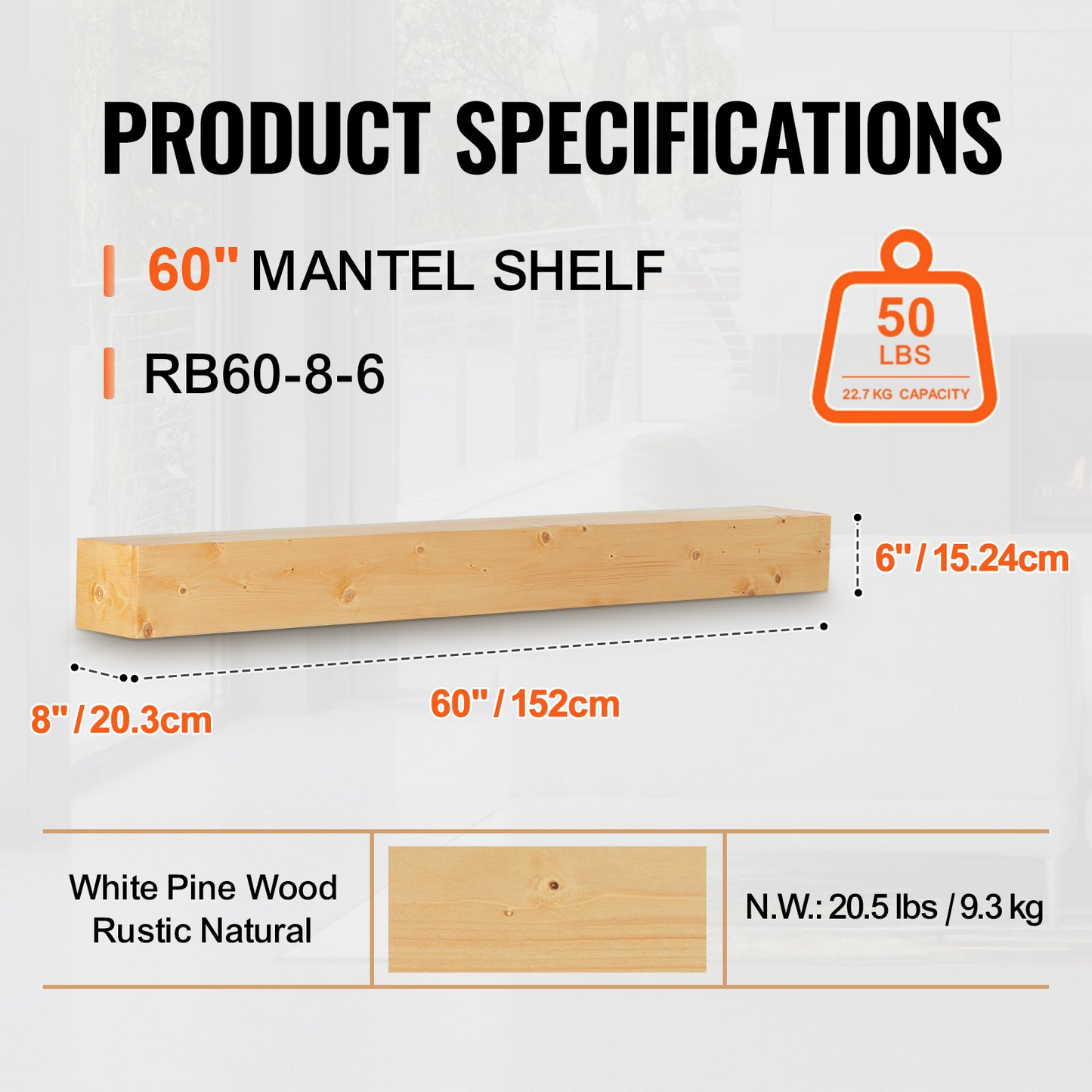 VEVOR Fireplace Mantel Wood Shelf Floating Rustic Fireplace Mantel 60" Natural - Navarrete Furniture