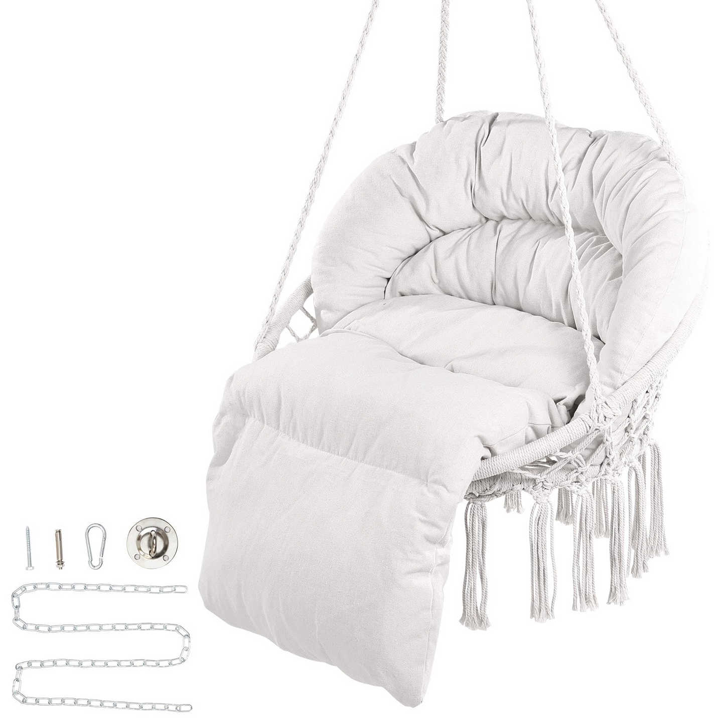 VEVOR Hammock Swinging Chair Macramé Hanging Chair with Cushion Indoor & Outdoor - Navarrete Furniture