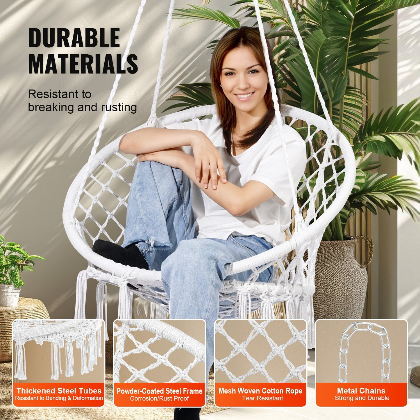 VEVOR Hammock Hanging Swinging Chair Macramé Hanging Chair for Indoor & Outdoor - Navarrete Furniture
