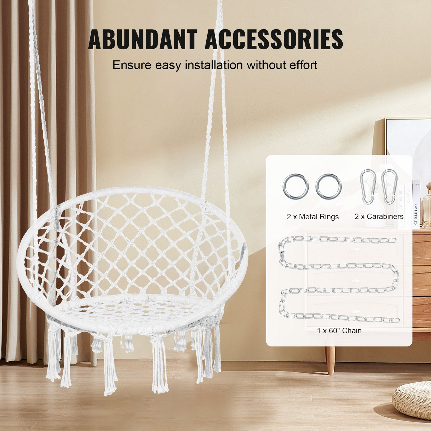 VEVOR Hammock Hanging Swinging Chair Macramé Hanging Chair for Indoor & Outdoor - Navarrete Furniture
