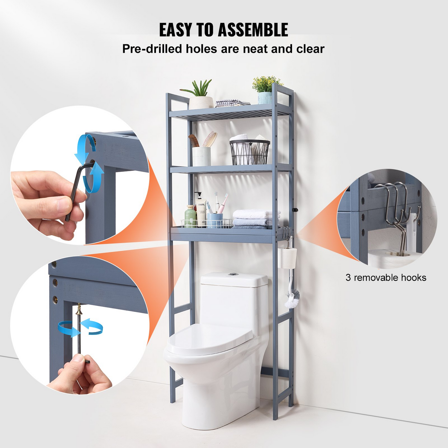 VEVOR Over the Toilet Storage 3-Tier Bathroom Shelf Rack Space Saver Organizer - Navarrete Furniture
