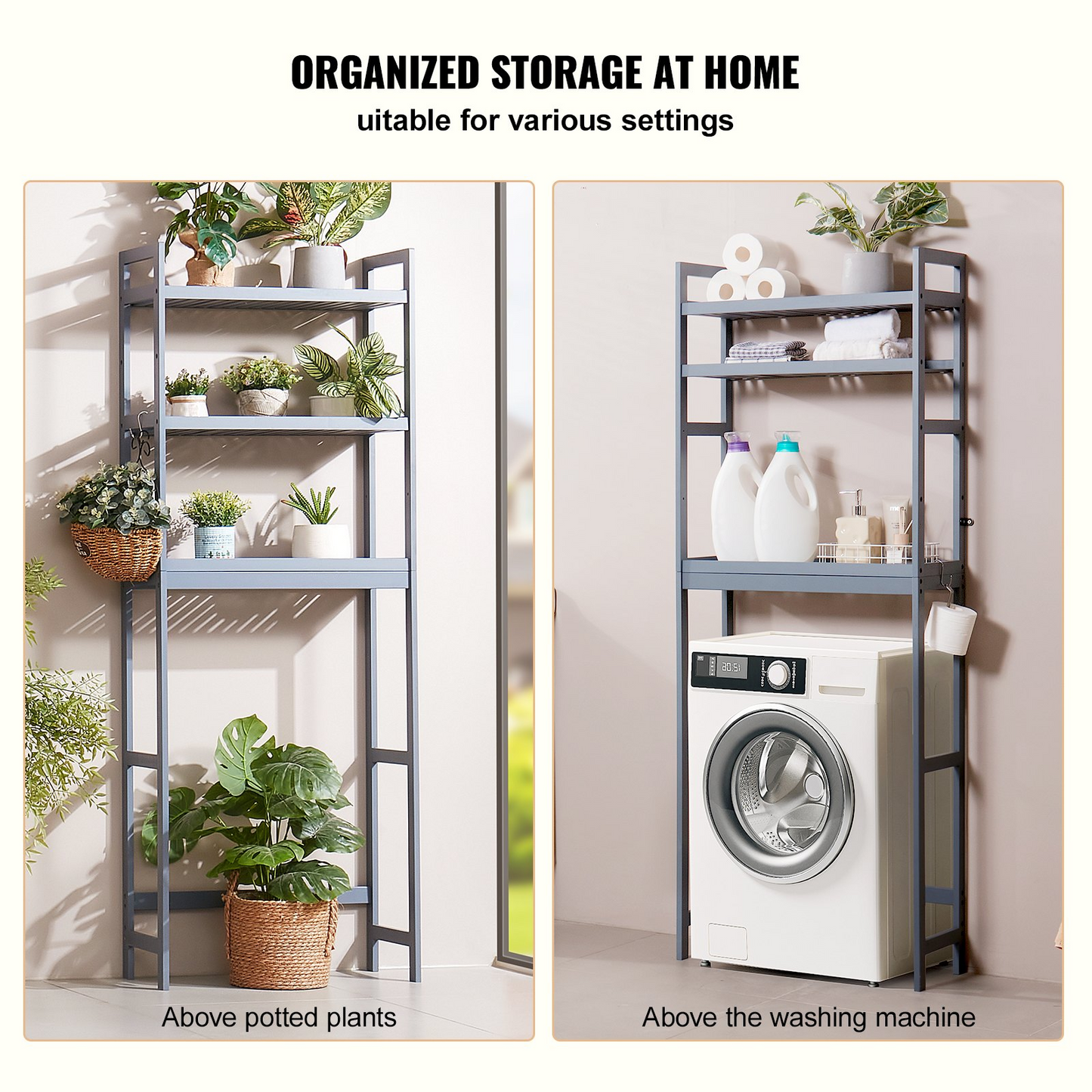 VEVOR Over the Toilet Storage 3-Tier Bathroom Shelf Rack Space Saver Organizer - Navarrete Furniture