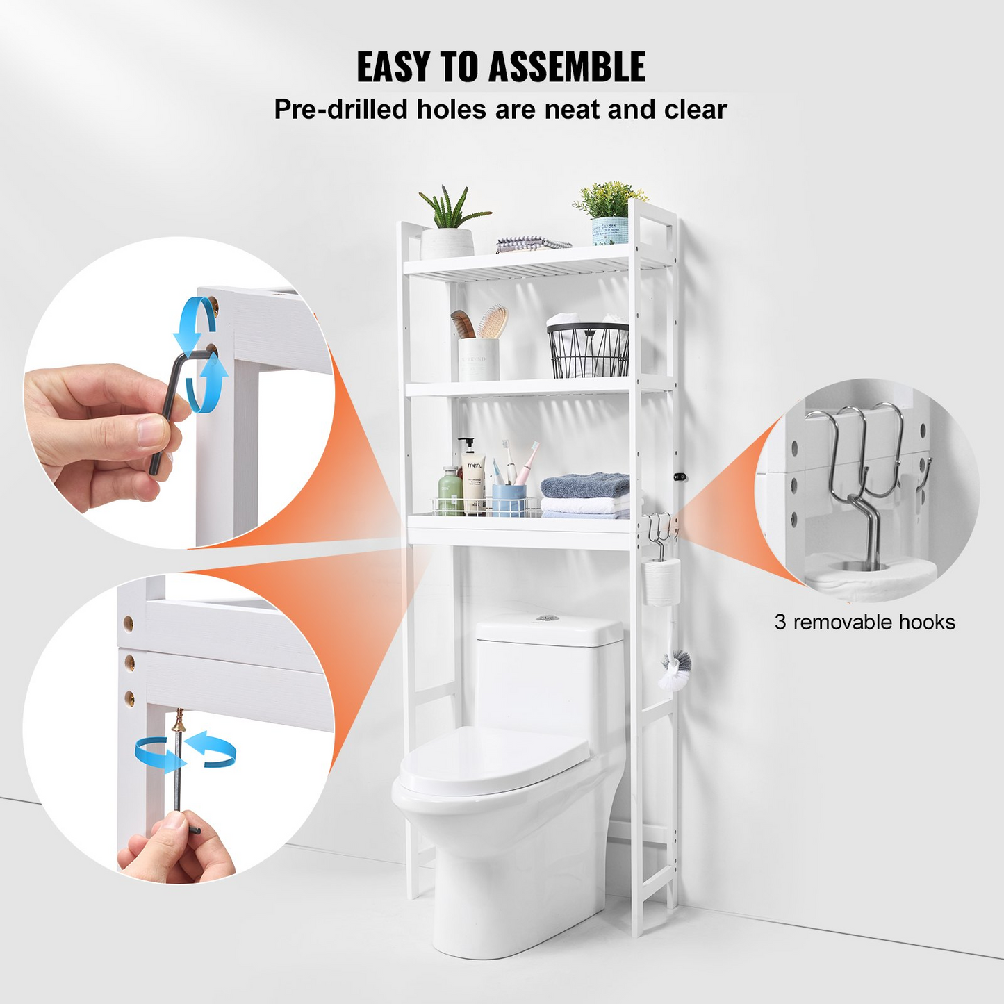 VEVOR Over the Toilet Storage 3-Tier Bathroom Shelf Rack Space Saver Organizer - Navarrete Furniture