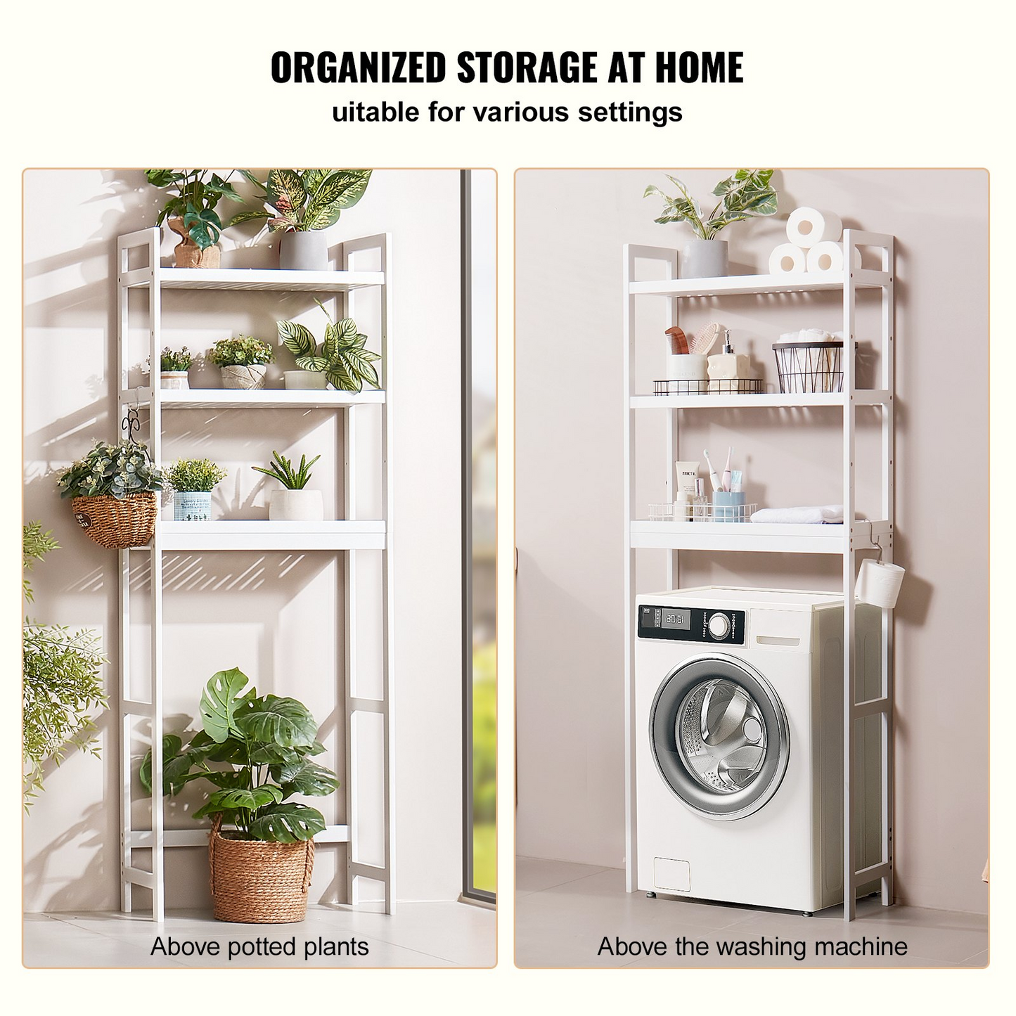VEVOR Over the Toilet Storage 3-Tier Bathroom Shelf Rack Space Saver Organizer - Navarrete Furniture