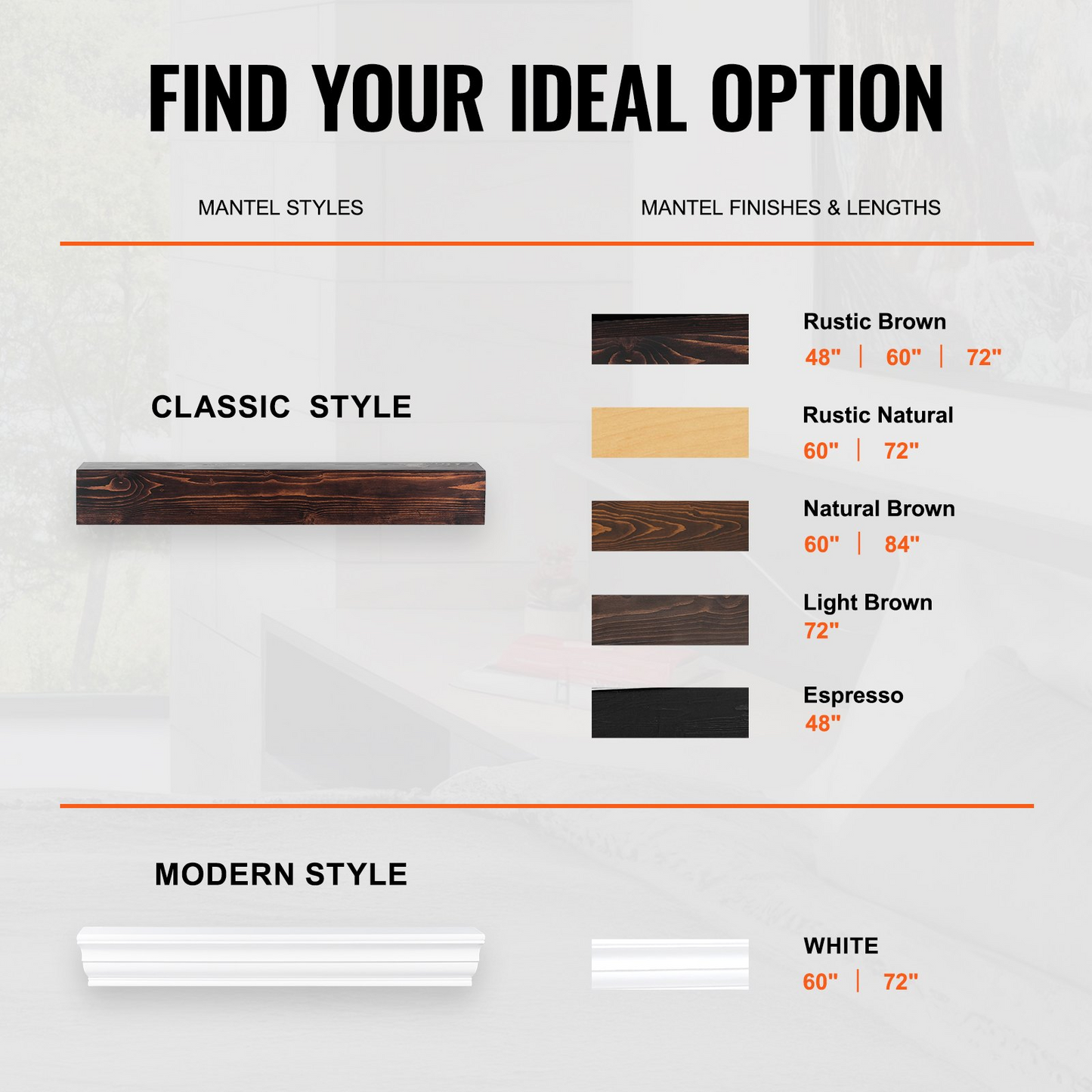 VEVOR Fireplace Mantel Wood Shelf Floating Rustic Fireplace Mantel 48" Brown - Navarrete Furniture
