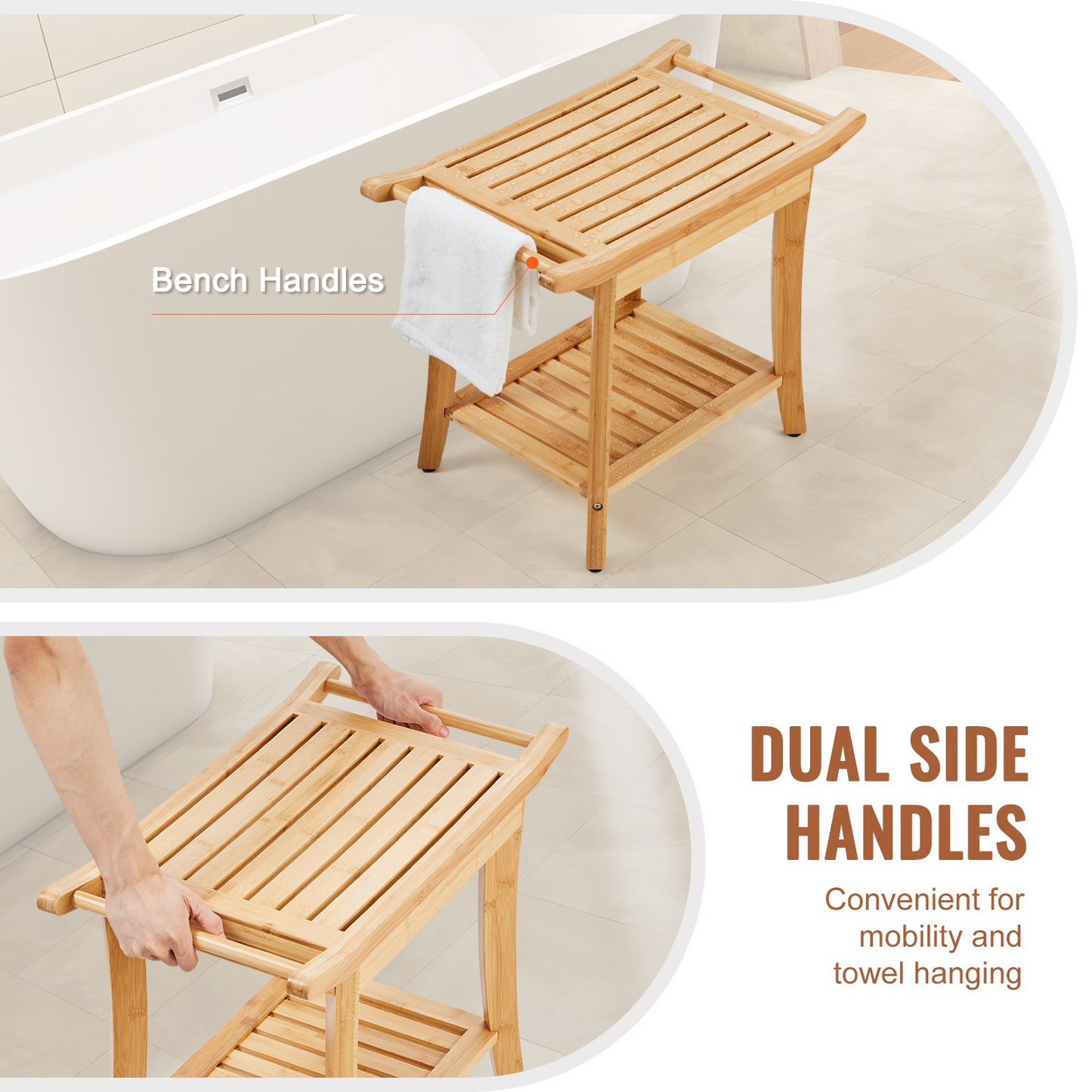 VEVOR Bamboo Shower Bench 24 x 13.8 x 18.9 in Shower Stool Chair for Bathroom - Navarrete Furniture