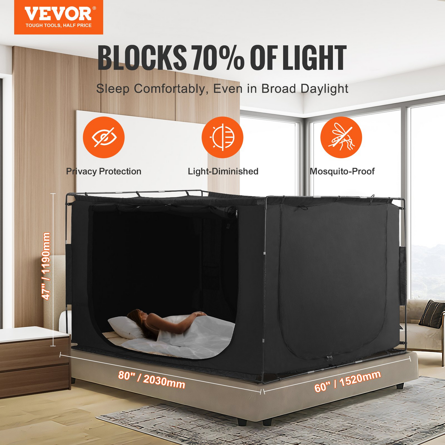 VEVOR 3-Door Bed Tent, Breathable, 70% Blackout, Fiber Poles - Navarrete Furniture