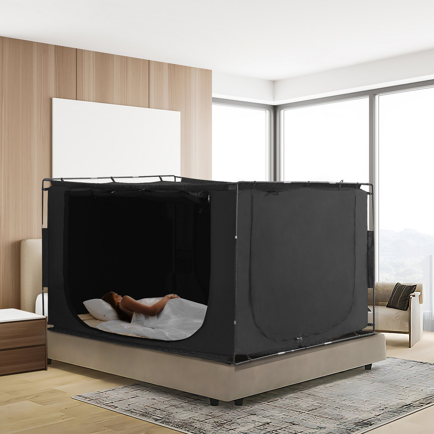 VEVOR 3-Door Bed Tent, Breathable, 70% Blackout, Fiber Poles - Navarrete Furniture