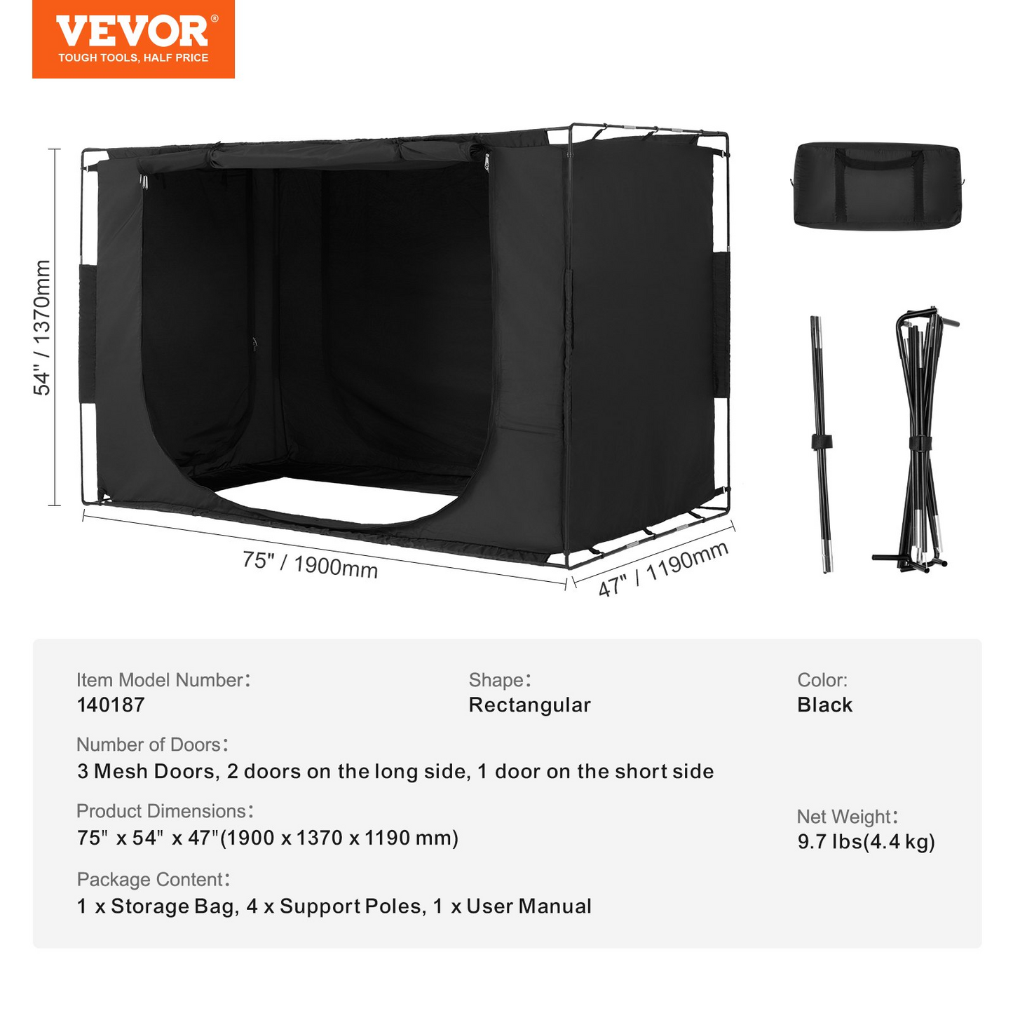 VEVOR 3 Doors Bed Tent Breathable Tent 70% Blackout with 0.37 in Fiber Poles - Navarrete Furniture