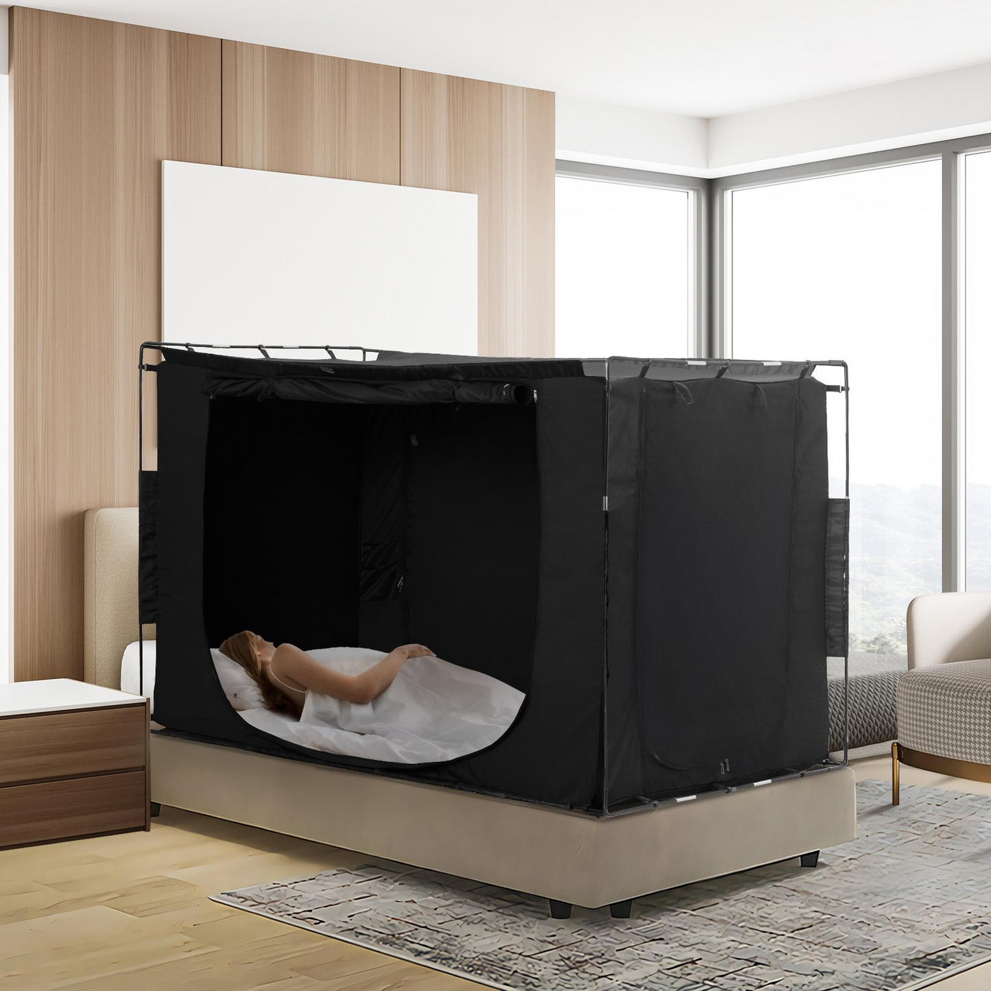 VEVOR 3 Doors Bed Tent Breathable Tent 70% Blackout with 0.37 in Fiber Poles - Navarrete Furniture
