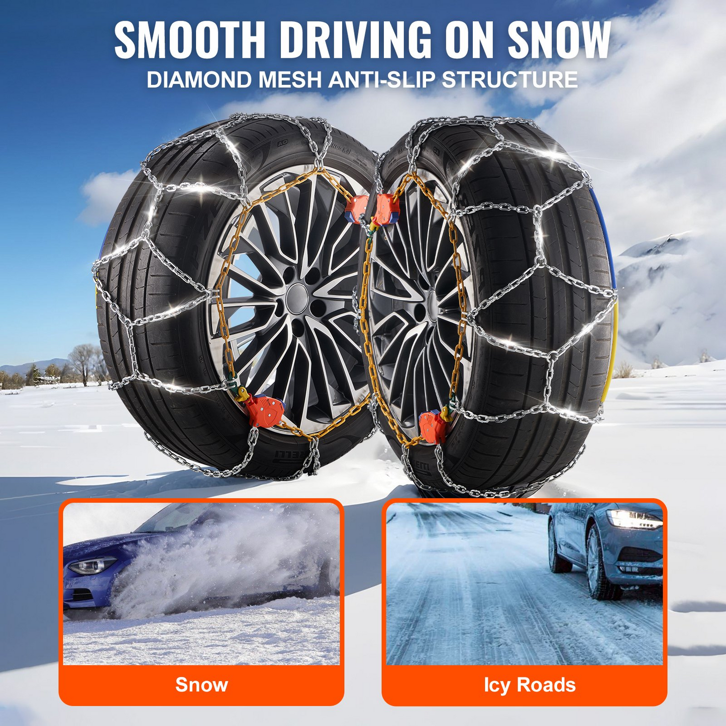 VEVOR Auto Tightening Snow Chains Diamond Mesh Anti-slip Traction Wheel Chains - Navarrete Furniture
