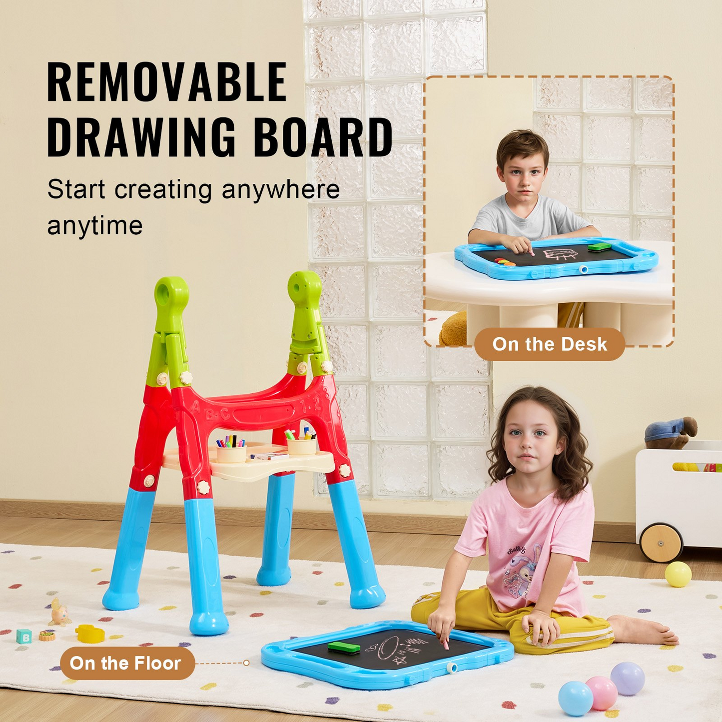 VEVOR 2-in-1 Kids Art Easel Double-Sided Magnetic Whiteboard Chalkboard Rotating - Navarrete Furniture