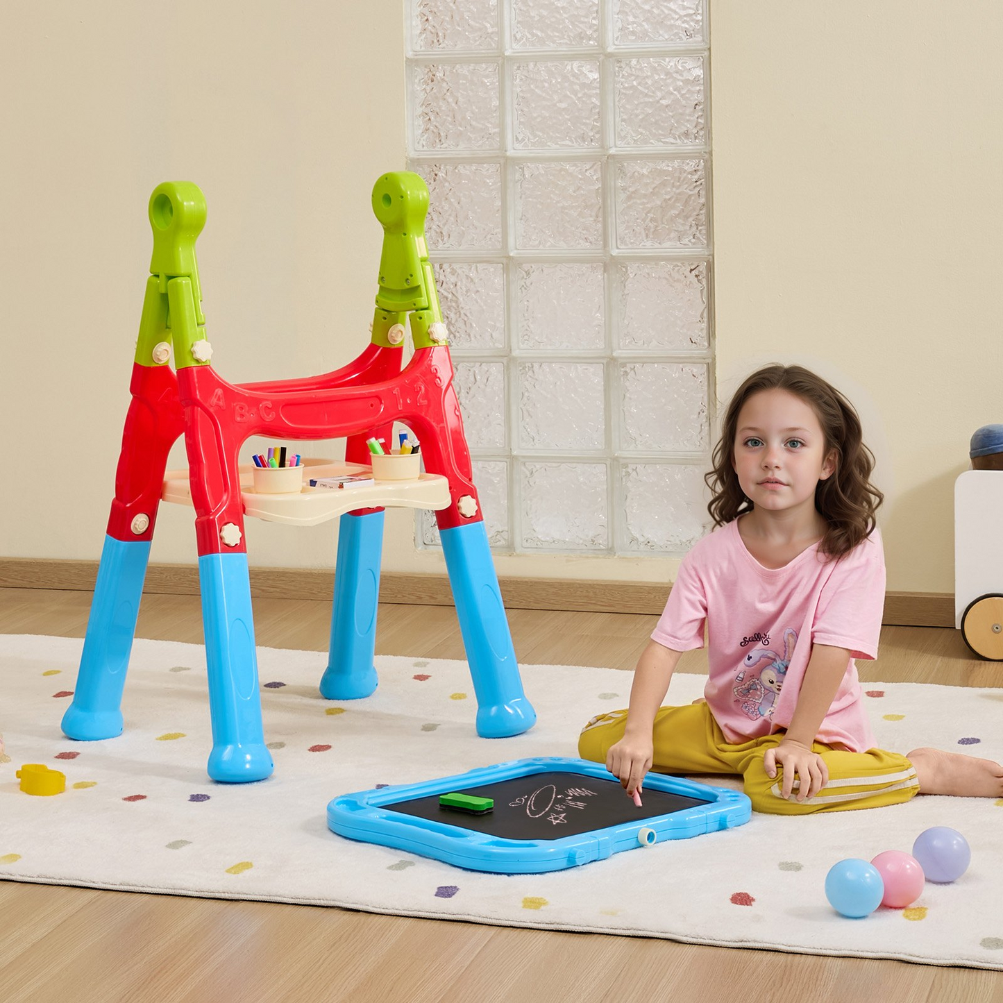 VEVOR 2-in-1 Kids Art Easel Double-Sided Magnetic Whiteboard Chalkboard Rotating - Navarrete Furniture