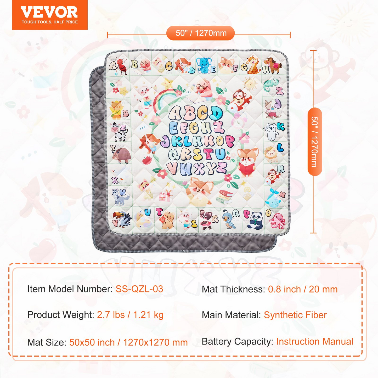 VEVOR 50"x50" Baby Play Mat Kids Crawling Floor Playmat Soft Thickened Mat - Navarrete Furniture