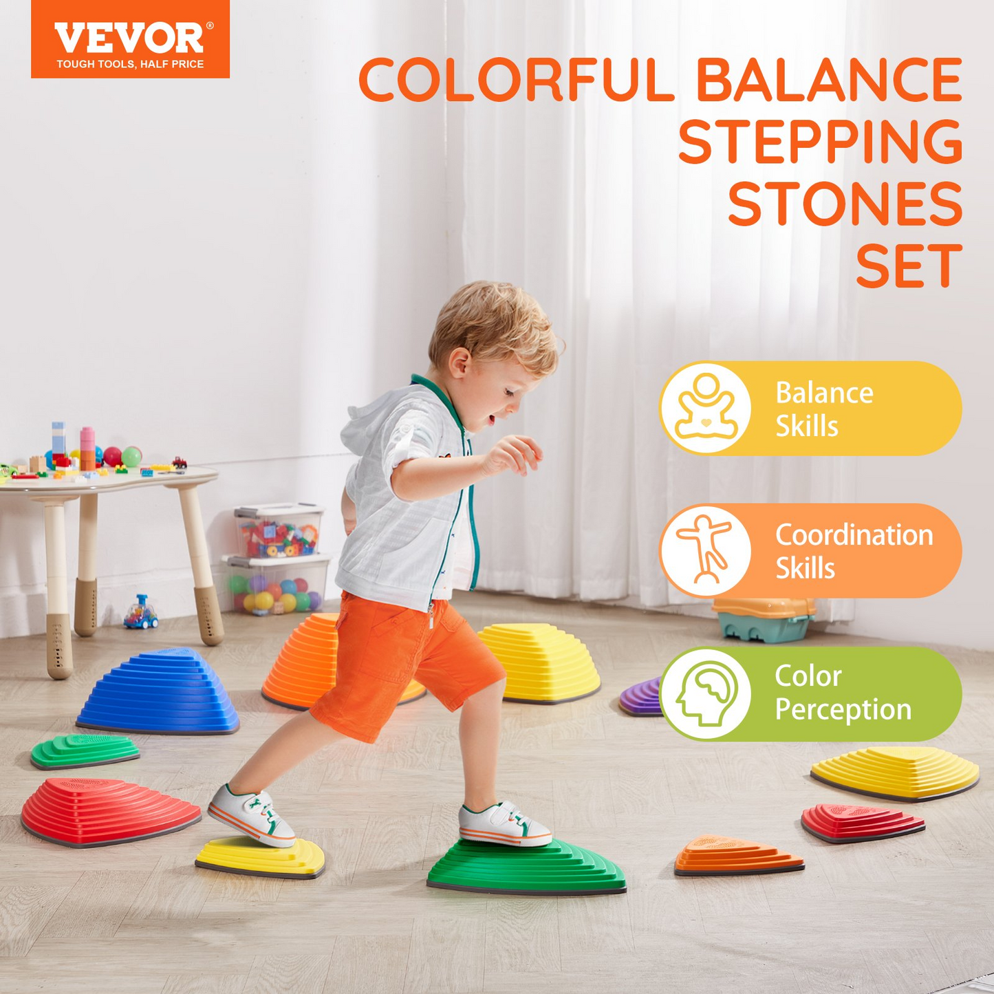 VEVOR Kids Balance Stepping Stones Sensory Obstacle Course 12 PCS Outdoor Indoor - Navarrete Furniture
