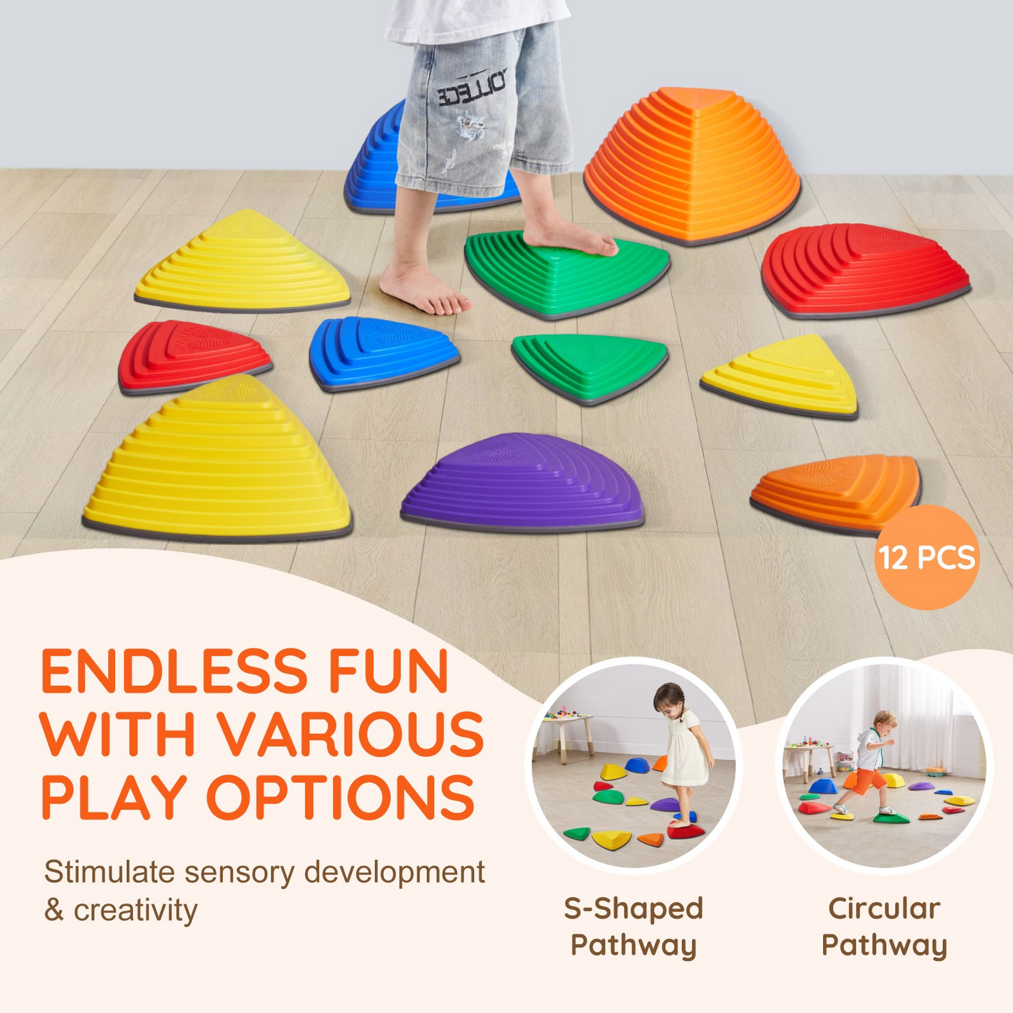 VEVOR Kids Balance Stepping Stones Sensory Obstacle Course 12 PCS Outdoor Indoor - Navarrete Furniture