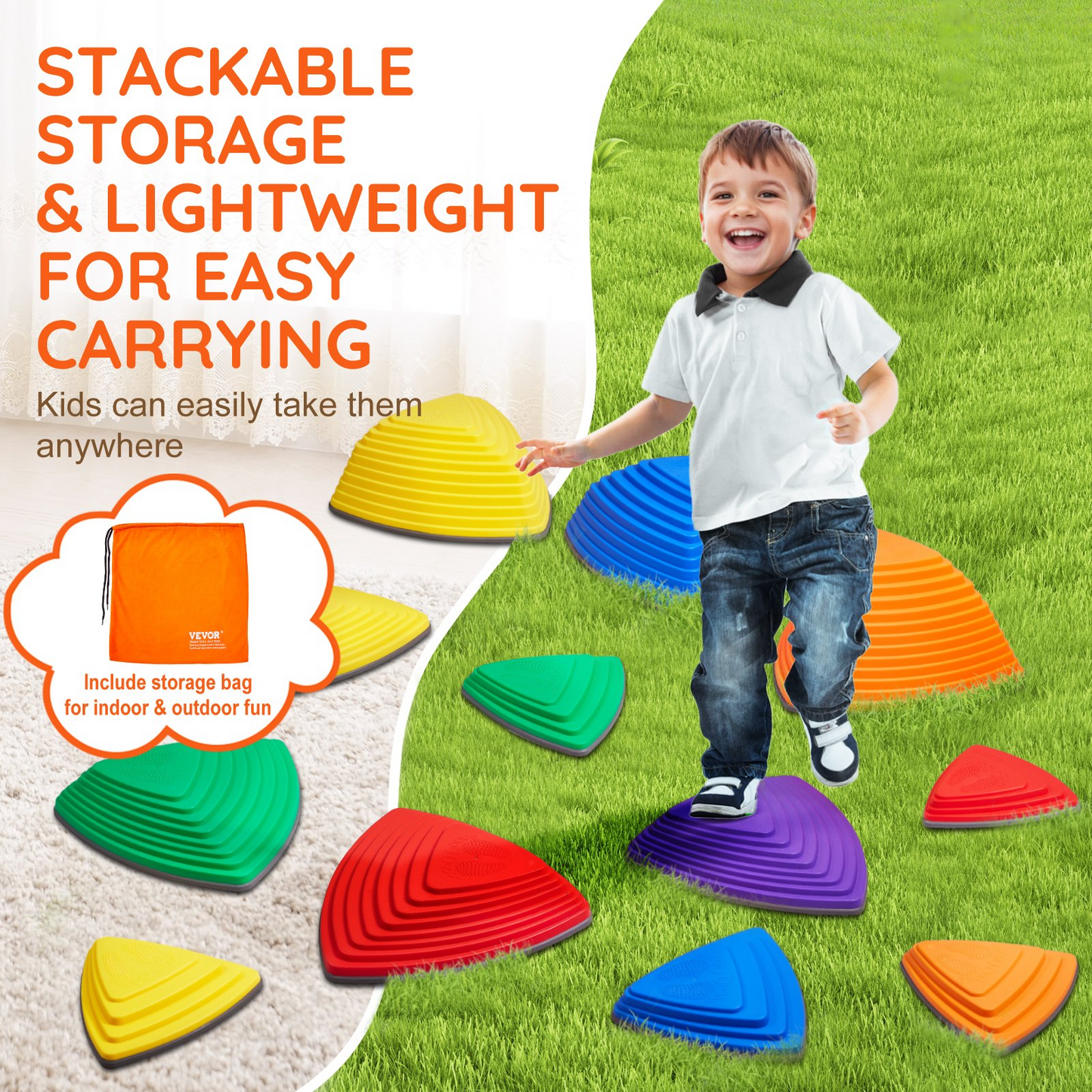 VEVOR Kids Balance Stepping Stones Sensory Obstacle Course 12 PCS Outdoor Indoor - Navarrete Furniture