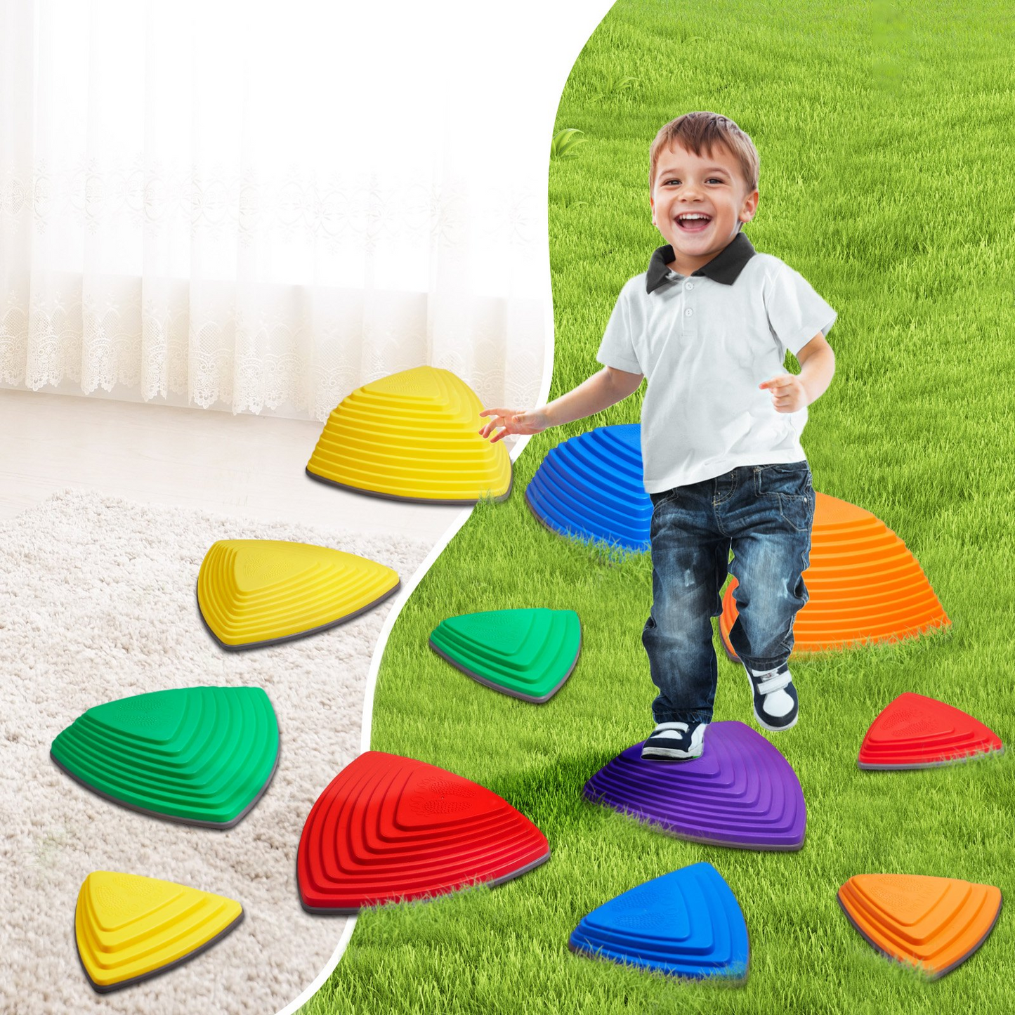 VEVOR Kids Balance Stepping Stones Sensory Obstacle Course 12 PCS Outdoor Indoor - Navarrete Furniture