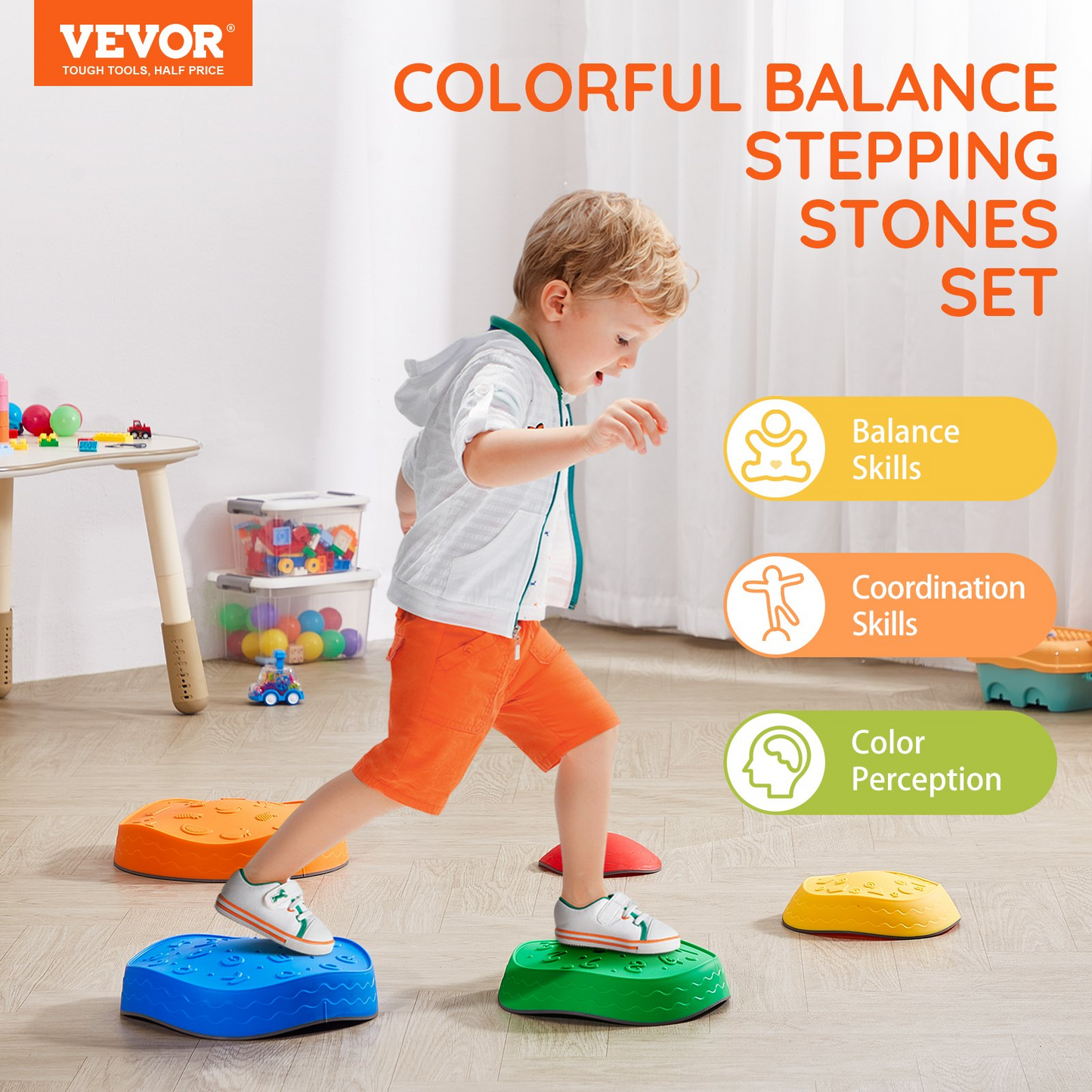 VEVOR Kids Balance Stepping Stones Sensory Obstacle Course 5 PCS Outdoor Indoor - Navarrete Furniture