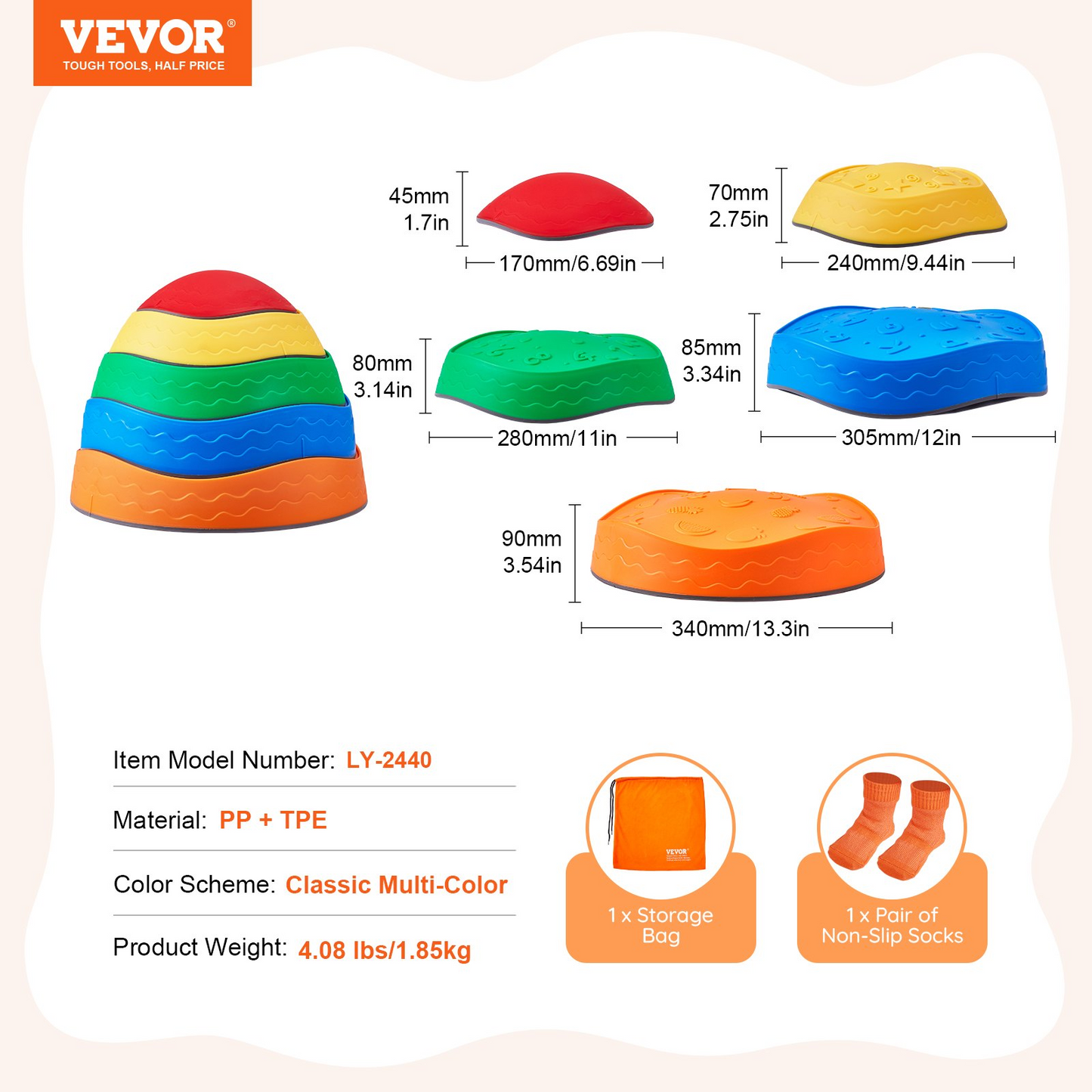 VEVOR Kids Balance Stepping Stones Sensory Obstacle Course 5 PCS Outdoor Indoor - Navarrete Furniture