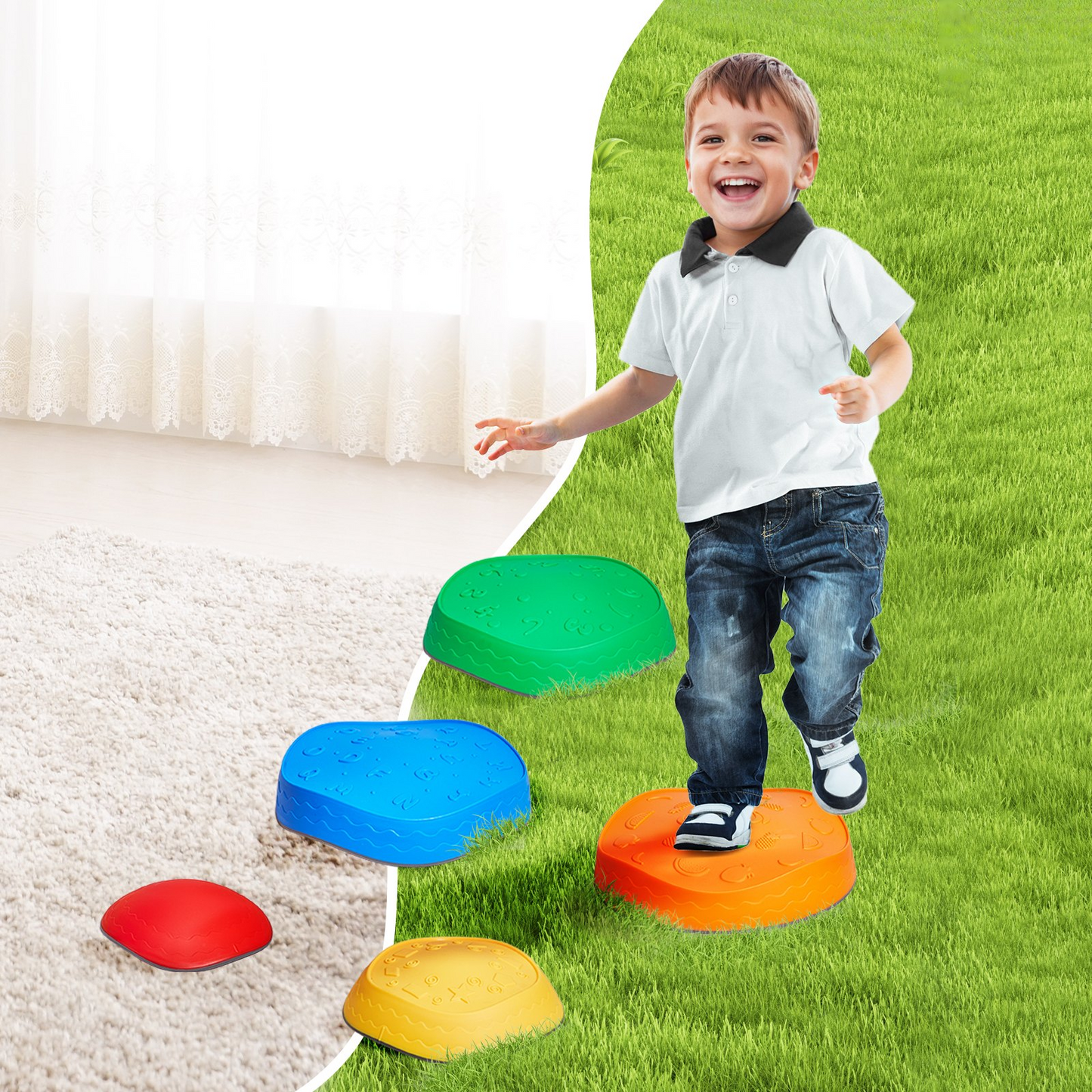 VEVOR Kids Balance Stepping Stones Sensory Obstacle Course 5 PCS Outdoor Indoor - Navarrete Furniture