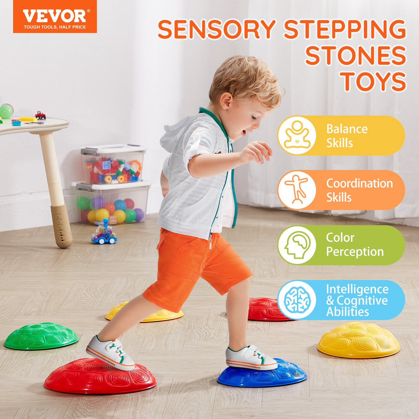 VEVOR Kids Balance Stepping Stones Sensory Obstacle Course 6 PCS Outdoor Indoor - Navarrete Furniture
