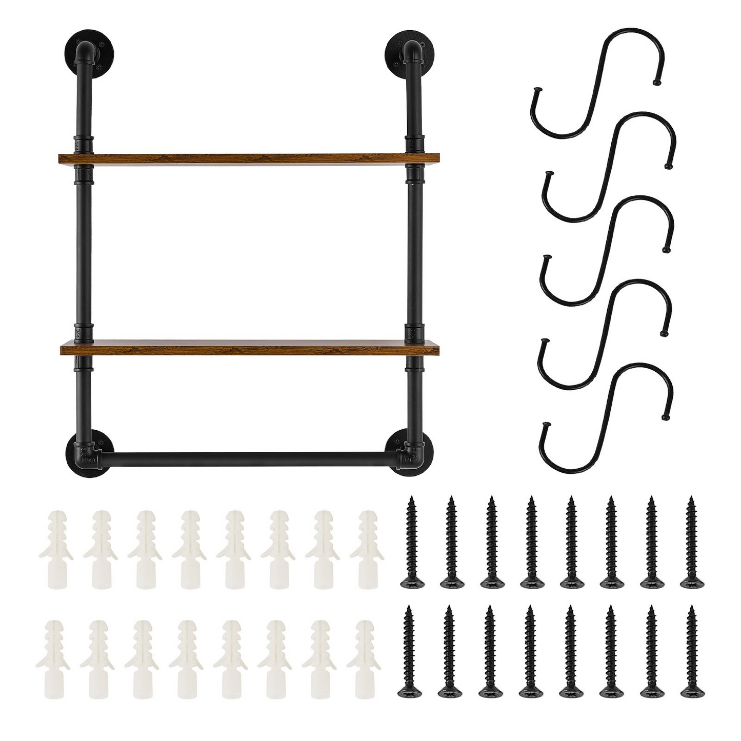 VEVOR Industrial Pipe Shelf 2 Tier 24x7.87in Wall-Mount for Kitchen Bedroom - Navarrete Furniture
