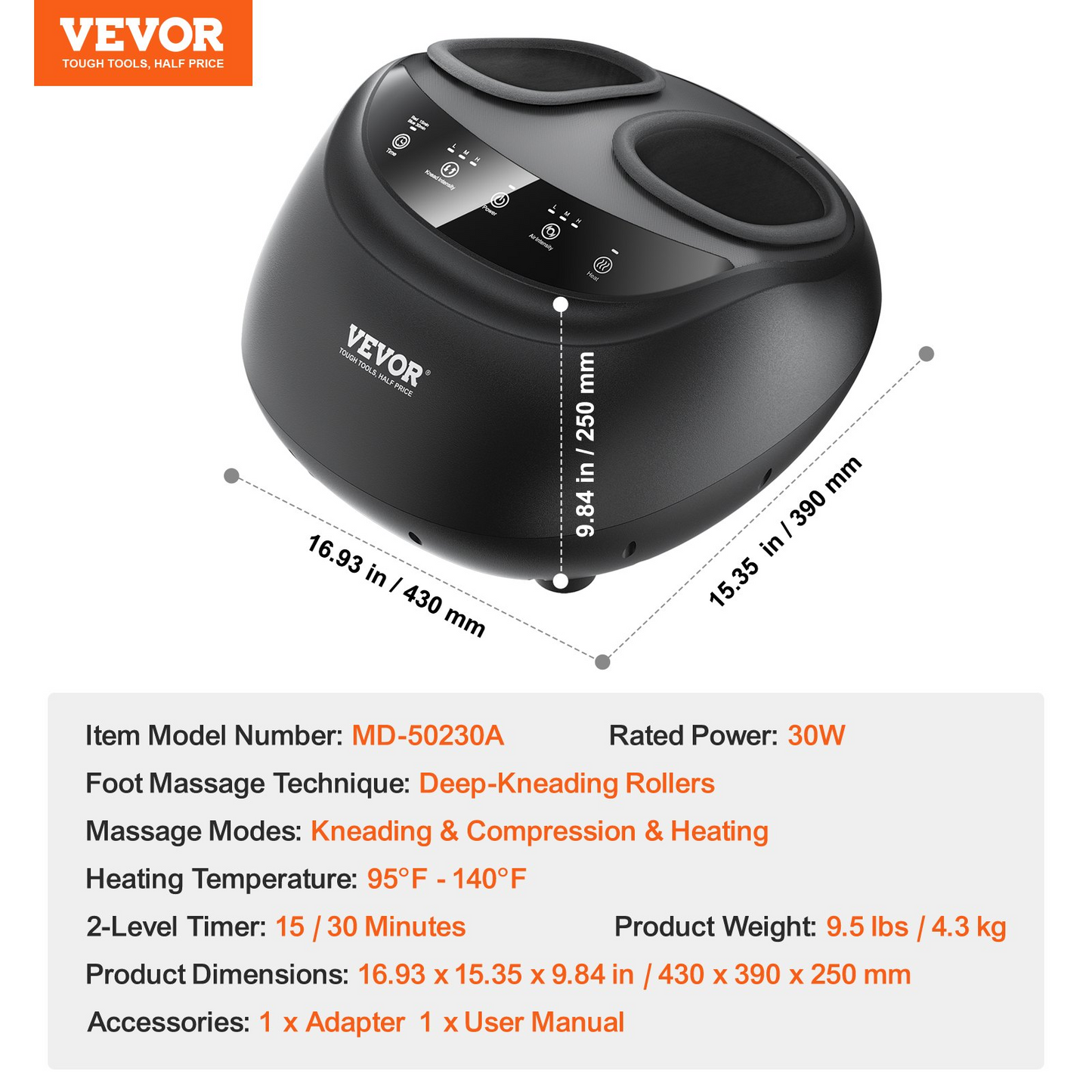 VEVOR Shiatsu Foot Massager Heated Deep Kneading Feet Massager for Pain Relief - Navarrete Furniture