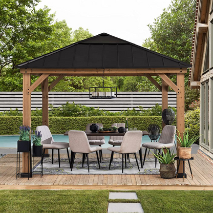 Outdoor Patio Cedar Framed Gazebo with Steel and Polycarbonate Hip Roof Hardtop - Create Your Outdoor Oasis