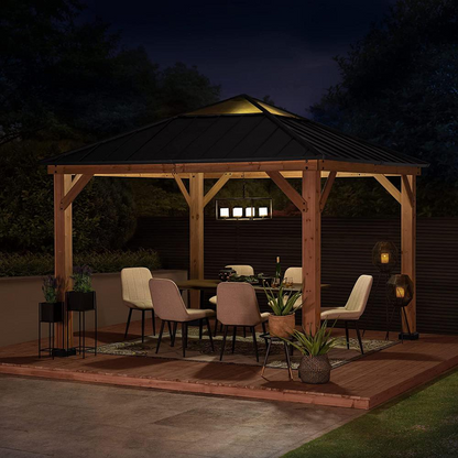 Outdoor Patio Cedar Framed Gazebo with Steel and Polycarbonate Hip Roof Hardtop - Create Your Outdoor Oasis