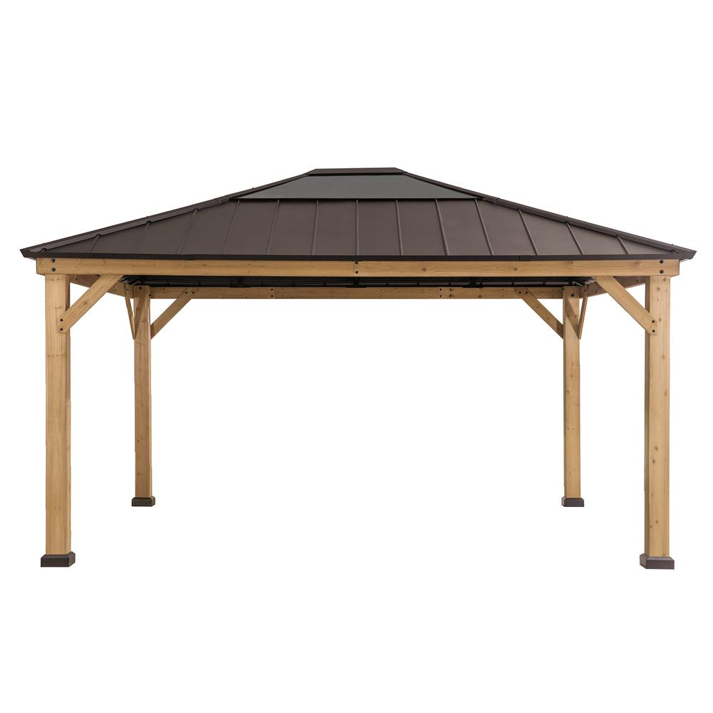 Outdoor Patio Cedar Framed Gazebo with Steel and Polycarbonate Hip Roof Hardtop - Create Your Outdoor Oasis