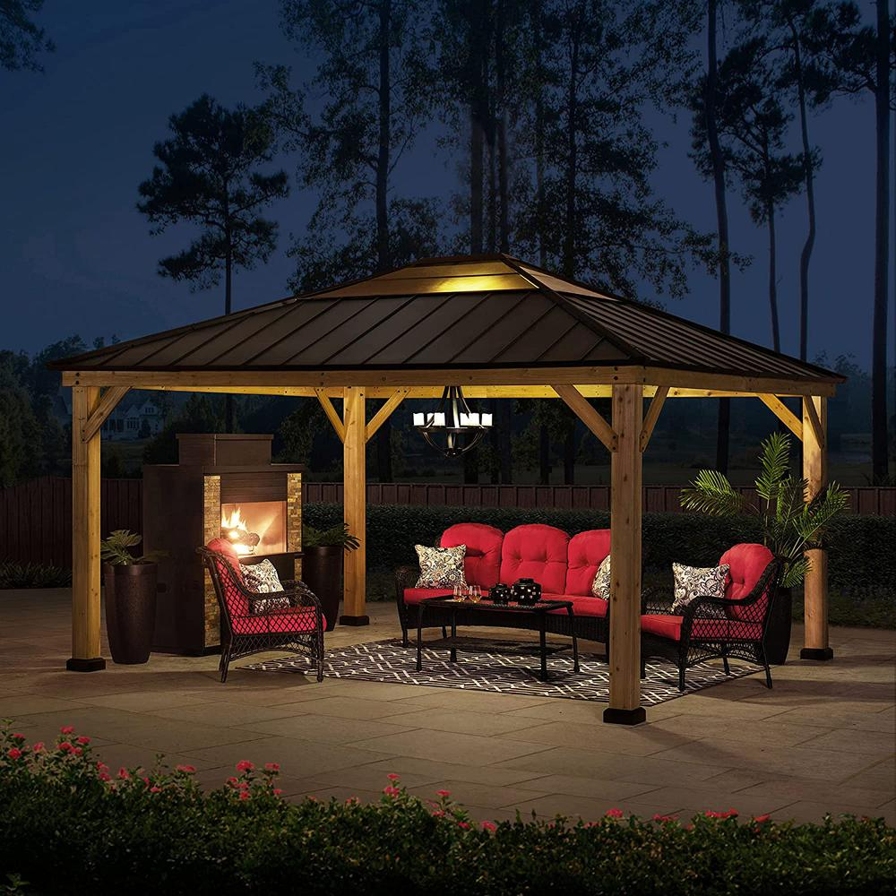 Outdoor Patio Cedar Framed Gazebo with Steel and Polycarbonate Hip Roof Hardtop - Create Your Outdoor Oasis