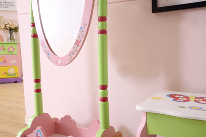 Playful Pink Kids' Standing Mirror - Fun & Stylish Wooden Stand