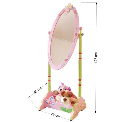 Playful Pink Kids' Standing Mirror - Fun & Stylish Wooden Stand