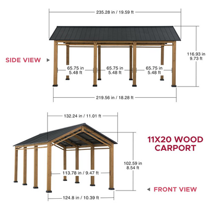 Cedar Wood Frame Carport Outdoor Patio Hardtop Gazebo - Premium Quality, Durable, and Stylish