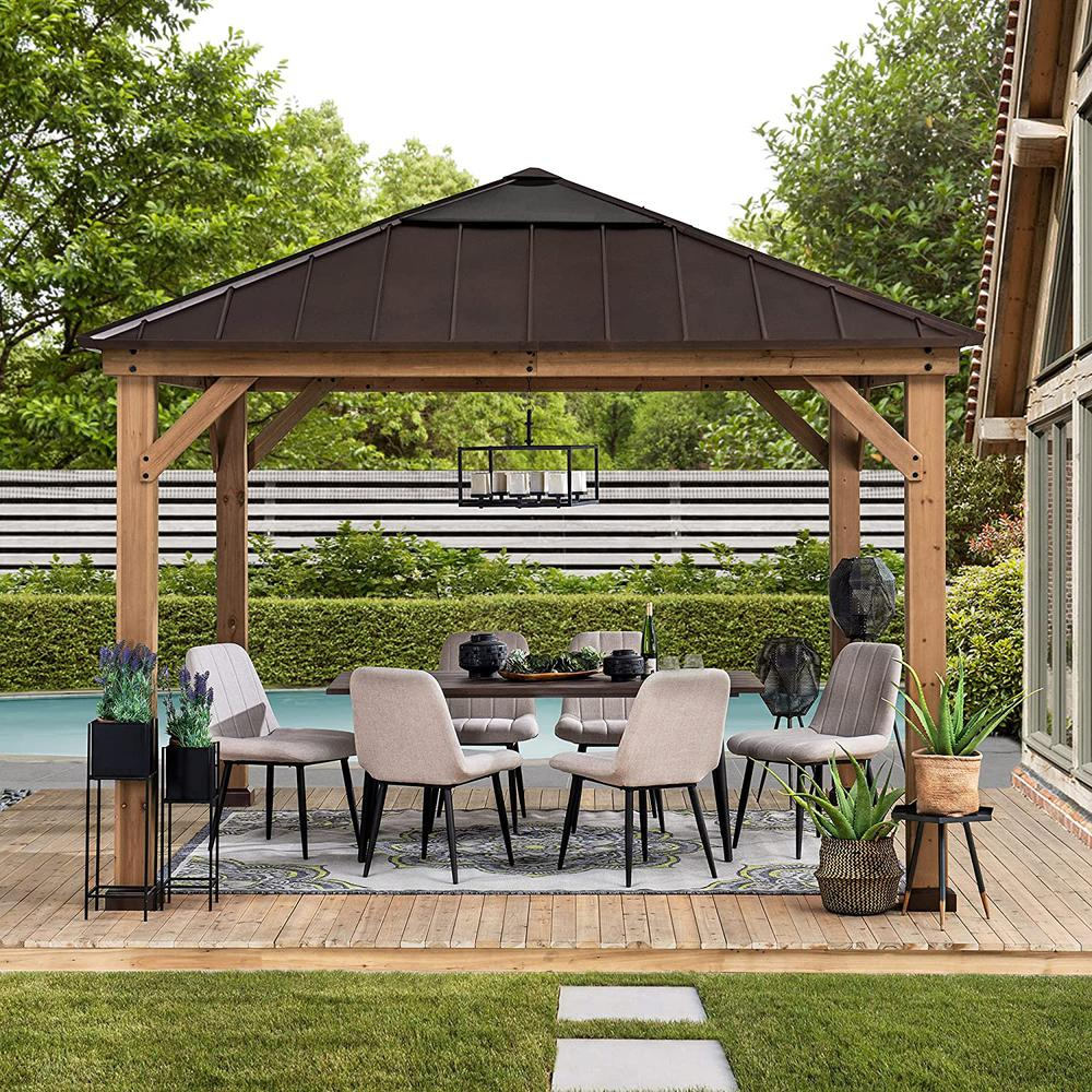 Outdoor Patio Cedar Framed Gazebo with Steel and Polycarbonate Hip Roof Hardtop - Create Your Outdoor Oasis