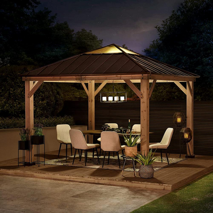 Outdoor Patio Cedar Framed Gazebo with Steel and Polycarbonate Hip Roof Hardtop - Create Your Outdoor Oasis