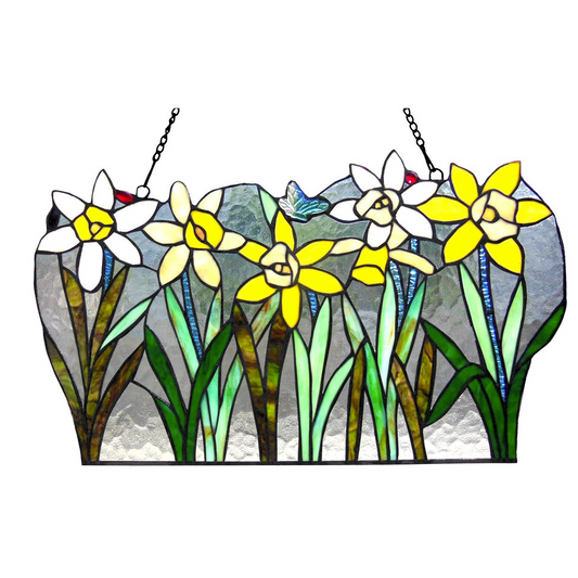 23" DAISY Tiffany-Style Stained Glass Panel - Decorative Art