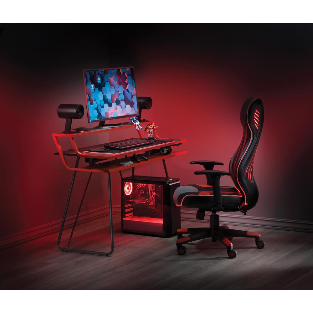 Glitch Battlestation Gaming Desk in Red - Enhance Your Gaming Experience