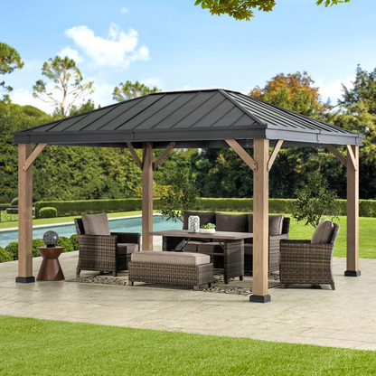 Sunjoy Cedarville 11 x 13 ft Outdoor Black Steel Hardtop Gazebo with Skylight