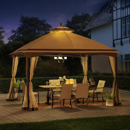 Pendleton Outdoor Patio Steel Frame 2-Tier Soft Top Roof Gazebo